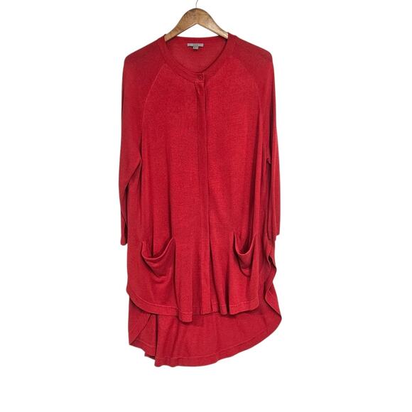 COS Red Oversized Hi Lo Hem Pockets Tunic Length Cardigan Sweater Size Large - Picture 1 of 7